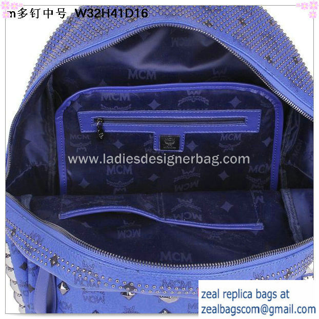 High Quality Replica MCM Medium Stark Front Studs Backpack MC4237 Blue - Click Image to Close